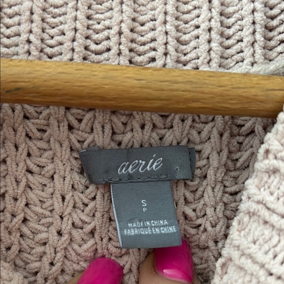 Aerie Cream Mock Neck Sweater with Ribbed Texture - Picture 2 of 5